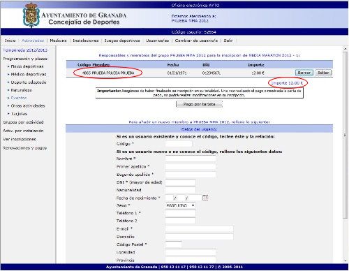 ©Ayto.Granada: Inscripciones Grupales