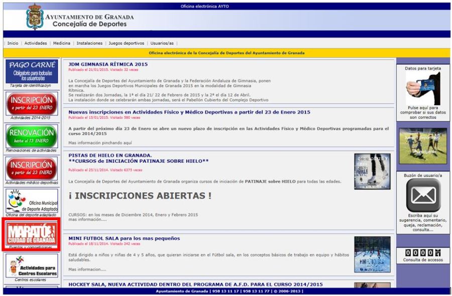 ©Ayto.Granada: Oficina Electrónica Concejalía de Deportes.