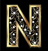 Letter N : N carta de oro con adornos swirly