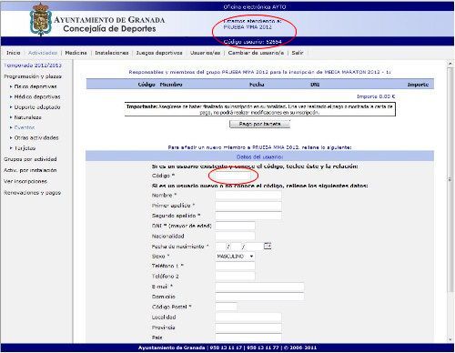 ©Ayto.Granada: Inscripciones Grupales
