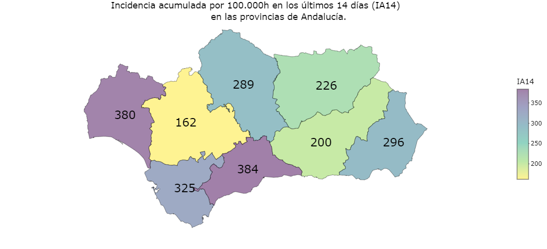 Incidencia acumulada por provincias en Andaluca (23/03/2022)